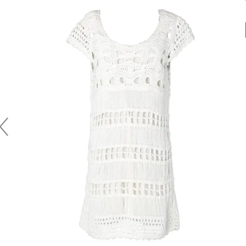 Saint Laurent YSL white summer resort crotchet beach coverup mini dress XS 0/2